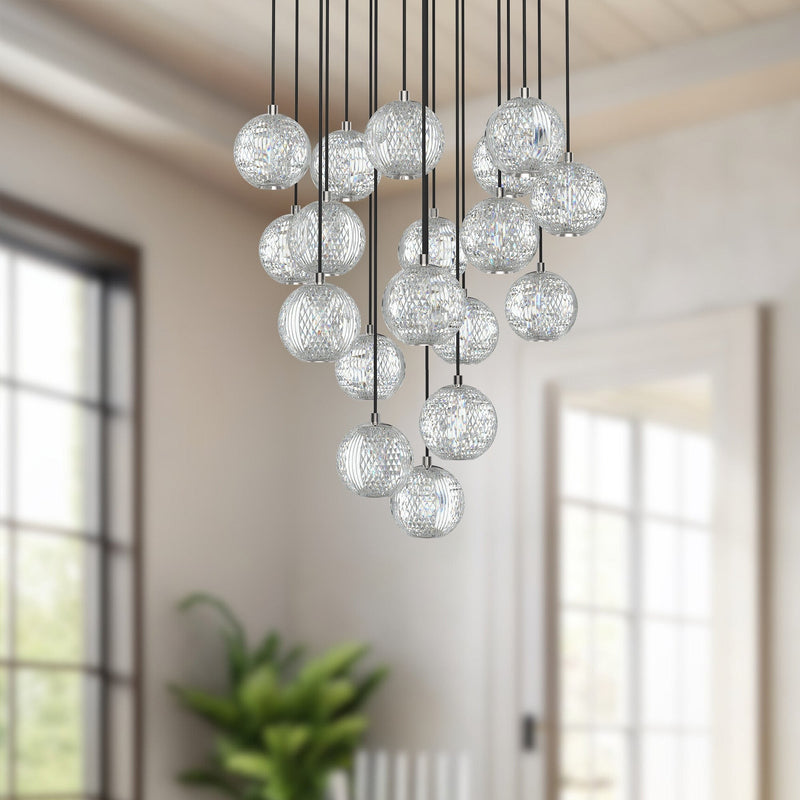 Marni 21" 18-Light Multi-Drop Pendant in Polished Nickel