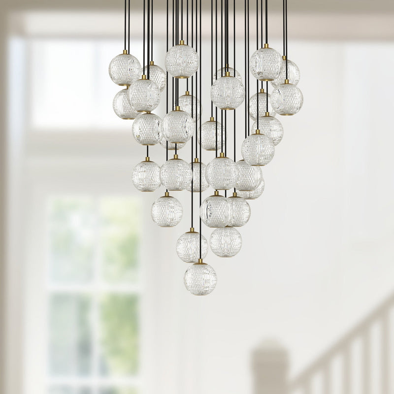 Marni 27" 30-Light Multi-Drop Pendant in Natural Brass