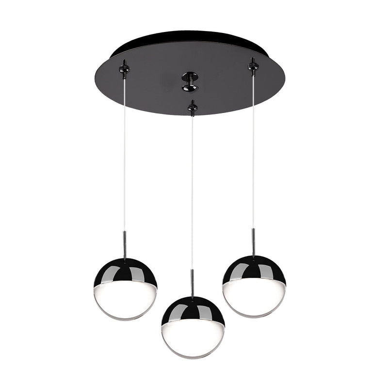 Pluto 4" 3-Light Multi-Drop Pendant in Black Chrome