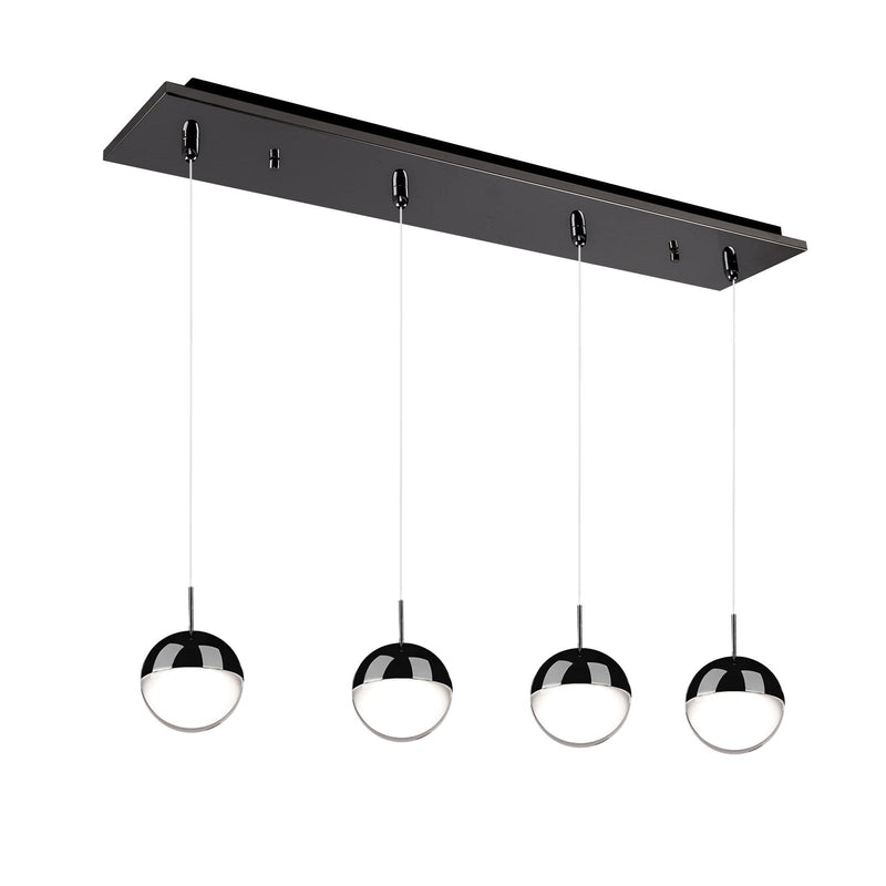 Pluto 4" 3-Light Linear Multi-Drop Pendant in Black Chrome