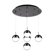 Pluto 4" 5-Light Multi-Drop Pendant in Black Chrome