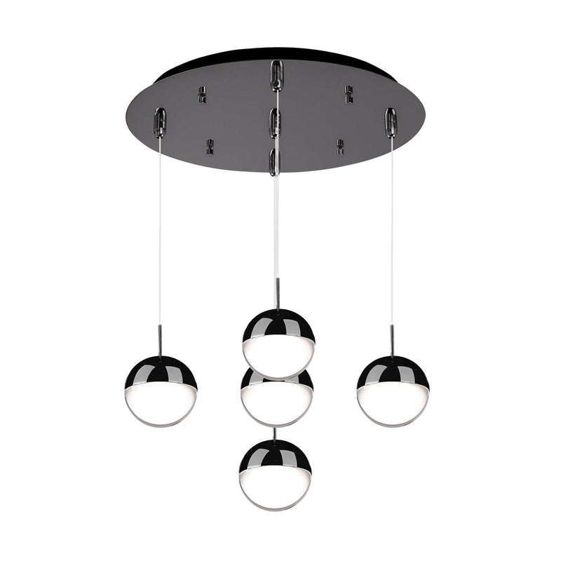 Pluto 4" 5-Light Multi-Drop Pendant in Black Chrome