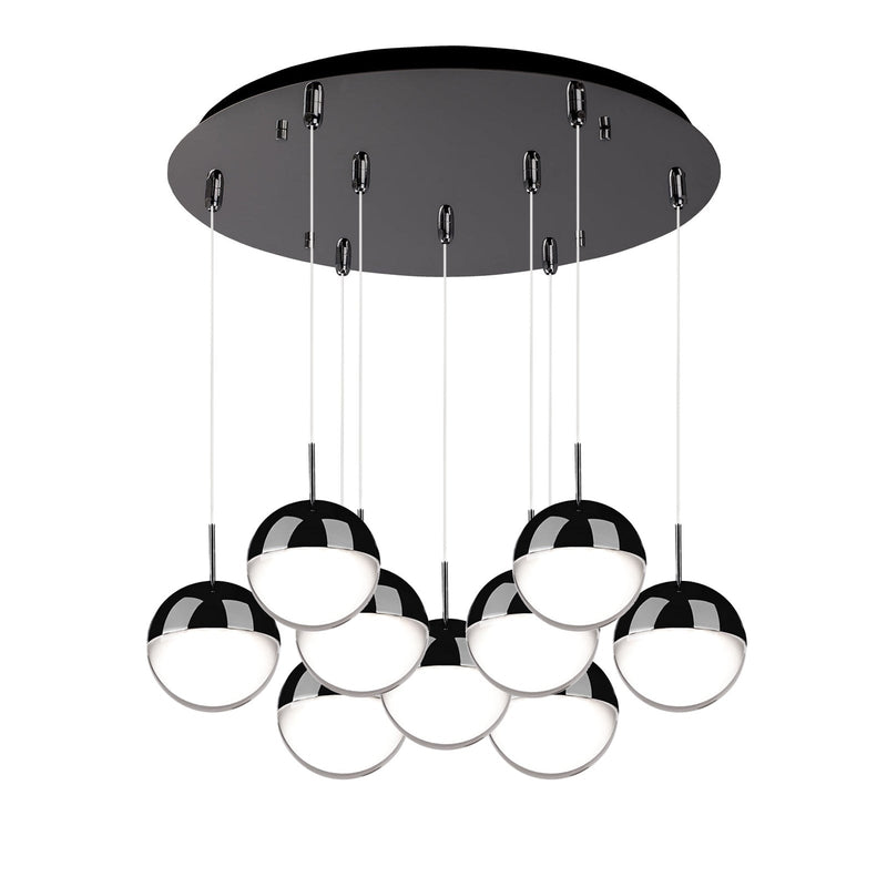 Pluto 4" 9-Light Multi-Drop Pendant in Black Chrome