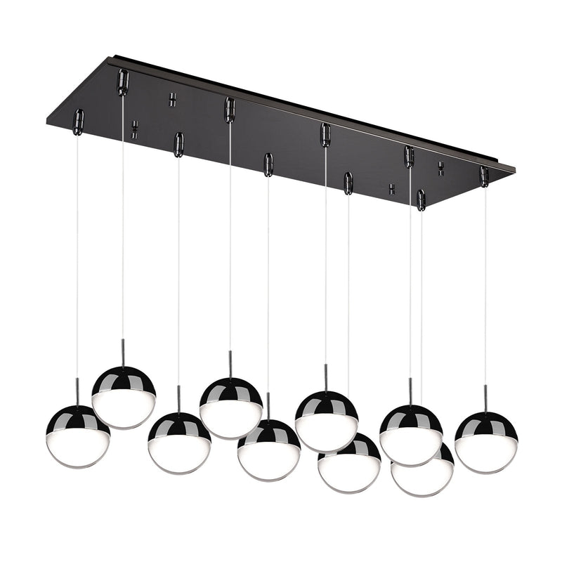 Pluto 4" 10-Light Linear Multi-Drop Pendant in Black Chrome