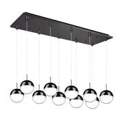 Pluto 4" 10-Light Linear Multi-Drop Pendant in Black Chrome