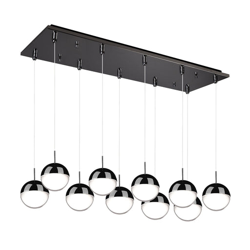 Pluto 4" 10-Light Linear Multi-Drop Pendant in Black Chrome