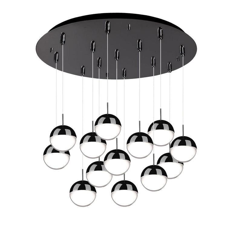 Pluto 4" 13-Light Multi-Drop Pendant in Black Chrome