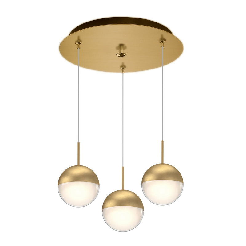 Pluto 4" 3-Light Multi-Drop Pendant in Brushed Gold