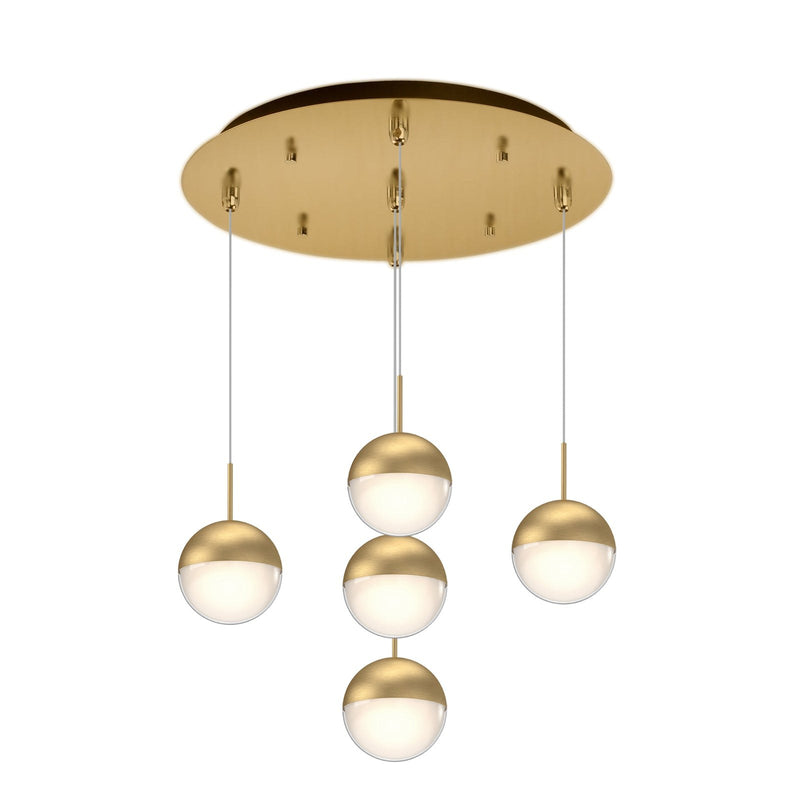Pluto 4" 5-Light Multi-Drop Pendant in Brushed Gold