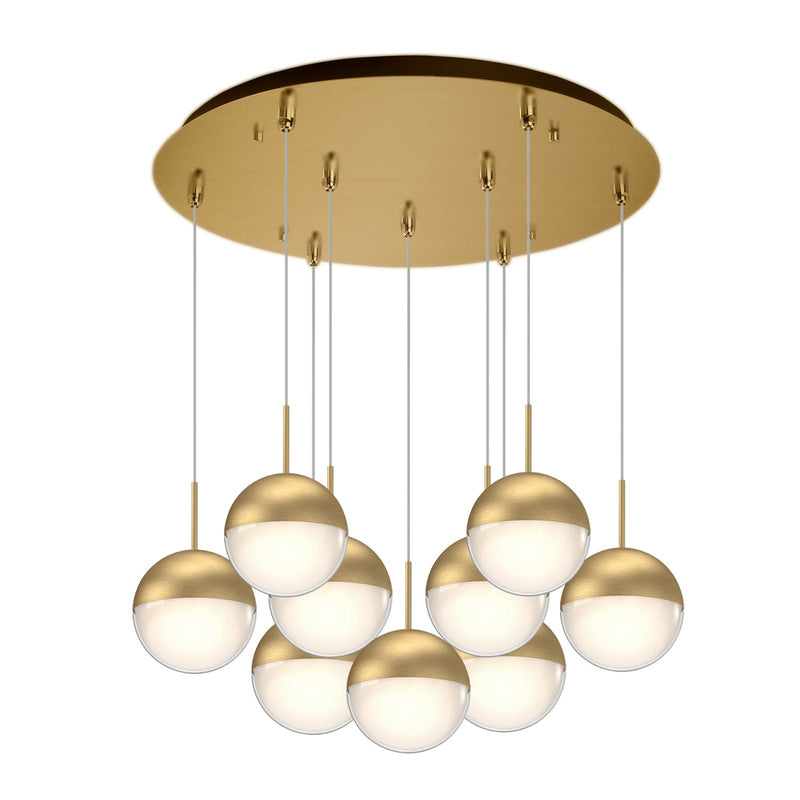 Pluto 4" 9-Light Multi-Drop Pendant in Brushed Gold