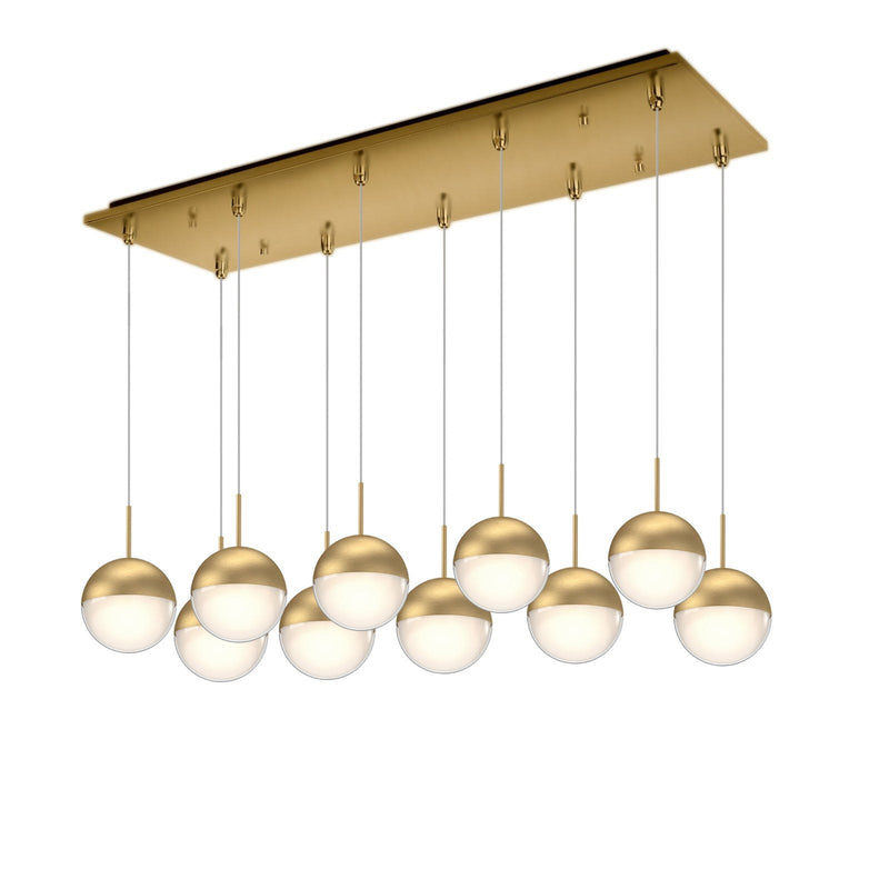 Pluto 4" 10-Light Linear Multi-Drop Pendant in Brushed Gold