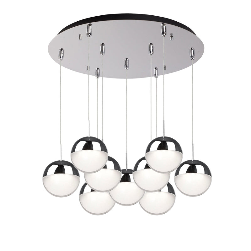 Pluto 4" 9-Light Multi-Drop Pendant in Chrome