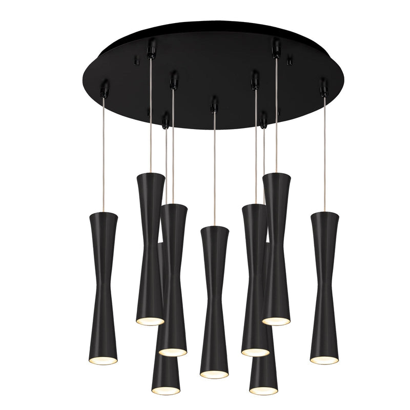 Robson 2" 9-Head Multi-Drop Pendant in Black