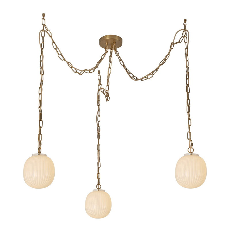 Cherise 7" 3-Head Multi-Drop Pendant in Brushed Gold/Glossy Ribbed Opal Glass
