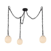 Cherise 7" 3-Head Multi-Drop Pendant in Matte Black/Glossy Ribbed Opal Glass