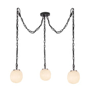 Cherise 7" 3-Head Multi-Drop Pendant in Matte Black/Glossy Ribbed Opal Glass
