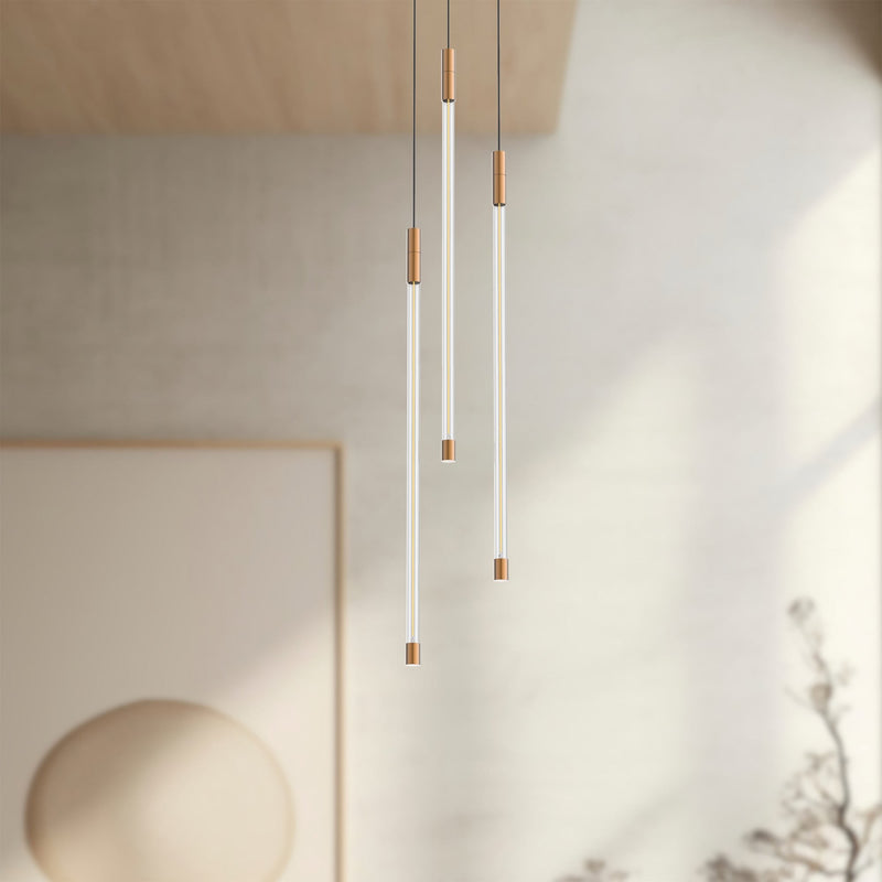 Motif 21" Multi-Drop Pendant, 5.5" Wide in Brushed Gold