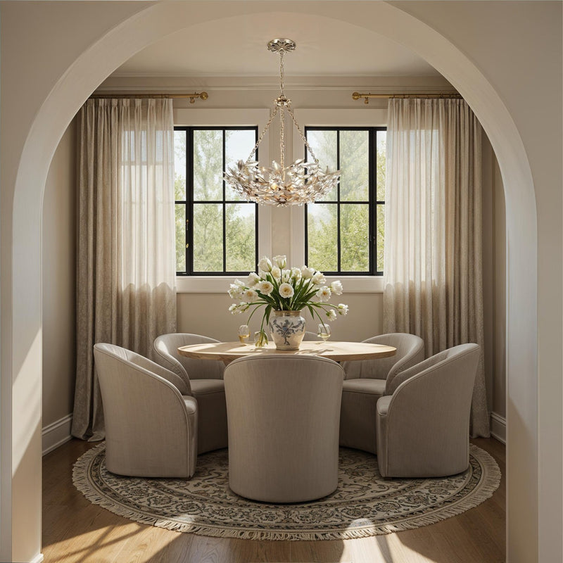 Marselle 6 Light 24" Pendant in Antique Silver in a room setting