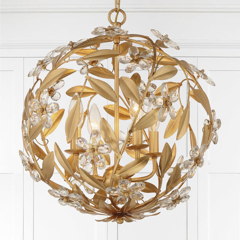 Marselle 6 Light 22" Chandelier in Antique Gold in a room setting