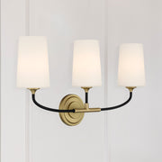 Niles 3 Light 23.5" Bathroom Vanity in Black Forged + Modern Gold in a room setting
