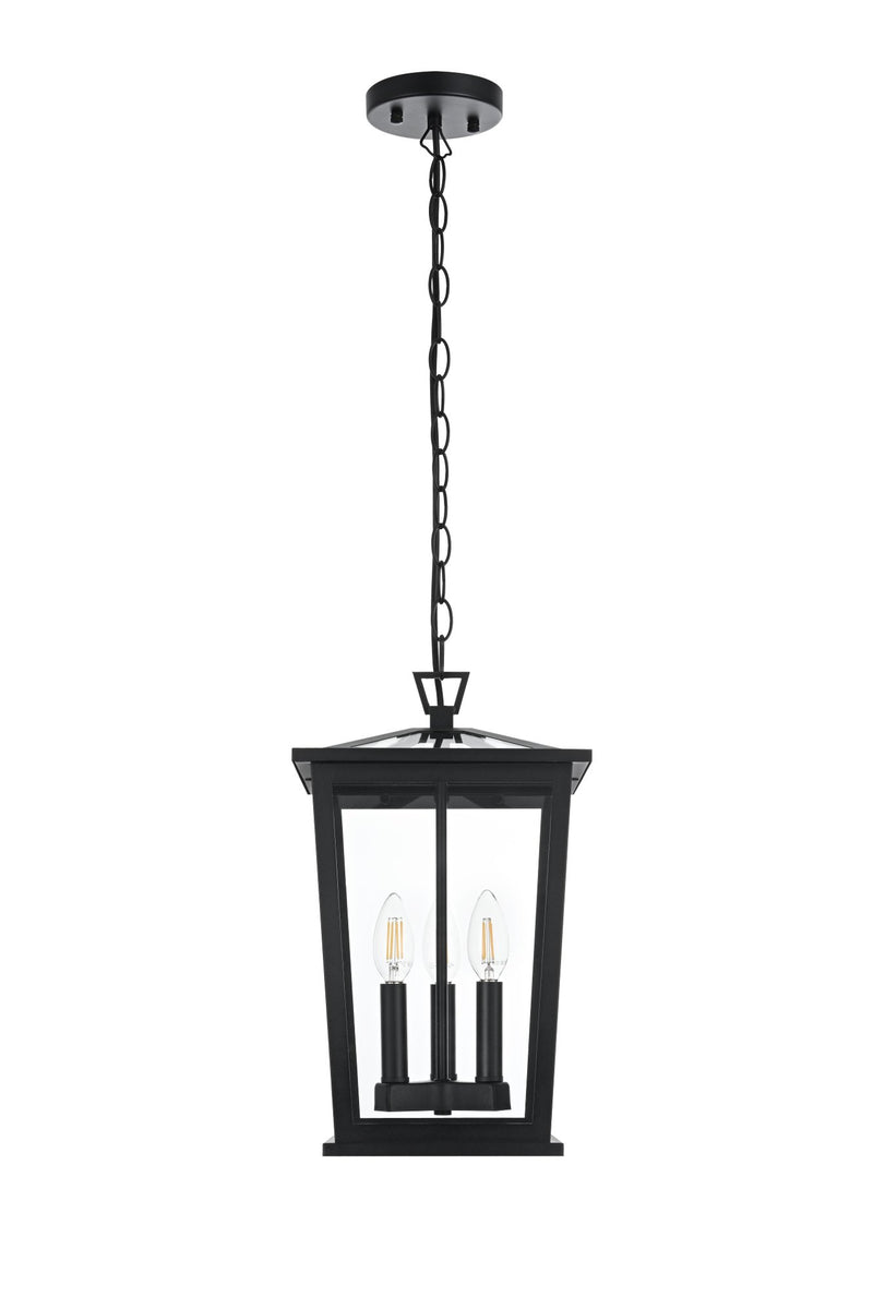 Cayman 9.5" 3-Light Outdoor Lantern Pendant in Black