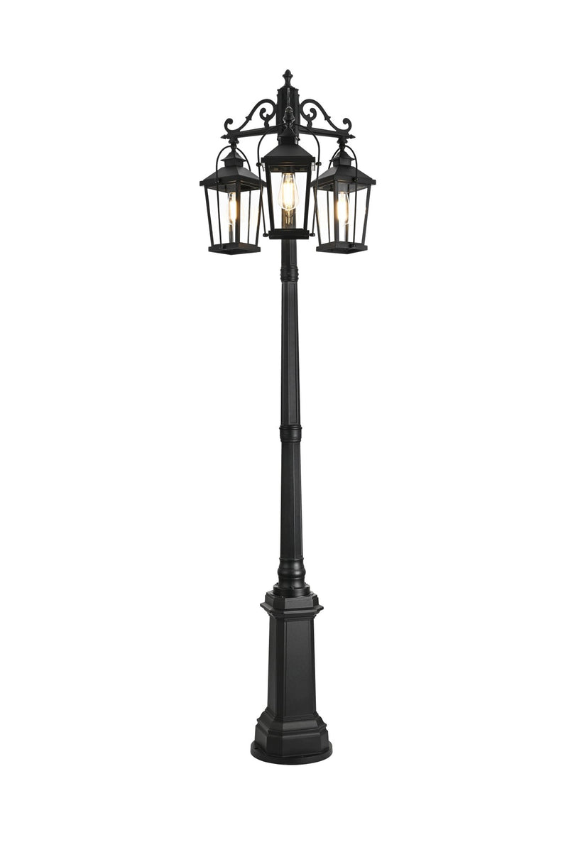 Luz 23" 3-Light Outdoor Post Light in Black And Clear