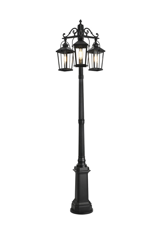 Luz 23" 3-Light Outdoor Post Light in Black And Clear