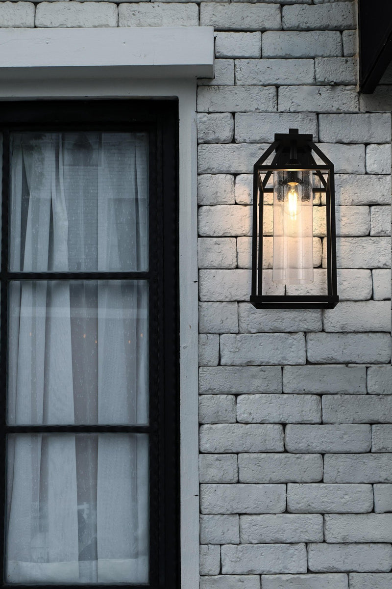 Zora 10" Outdoor Wall Lantern in Black And Clear