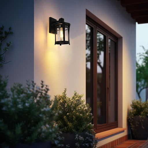 Artemis Outdoor Wall Lantern in Black And Clear