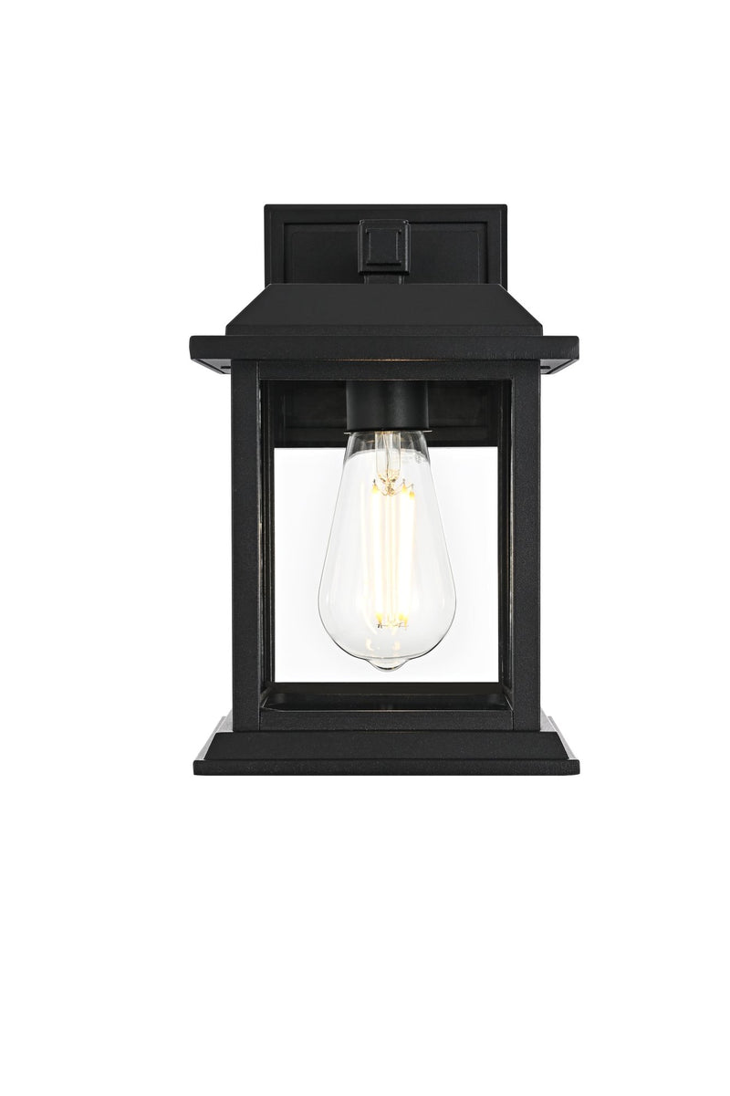 Araceli 10" Outdoor Wall Lantern in Black And Clear