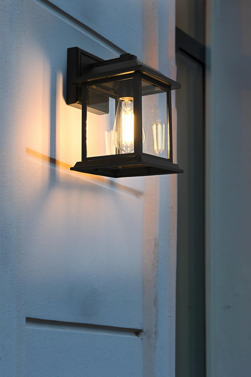 Araceli 10" Outdoor Wall Lantern in Black And Clear