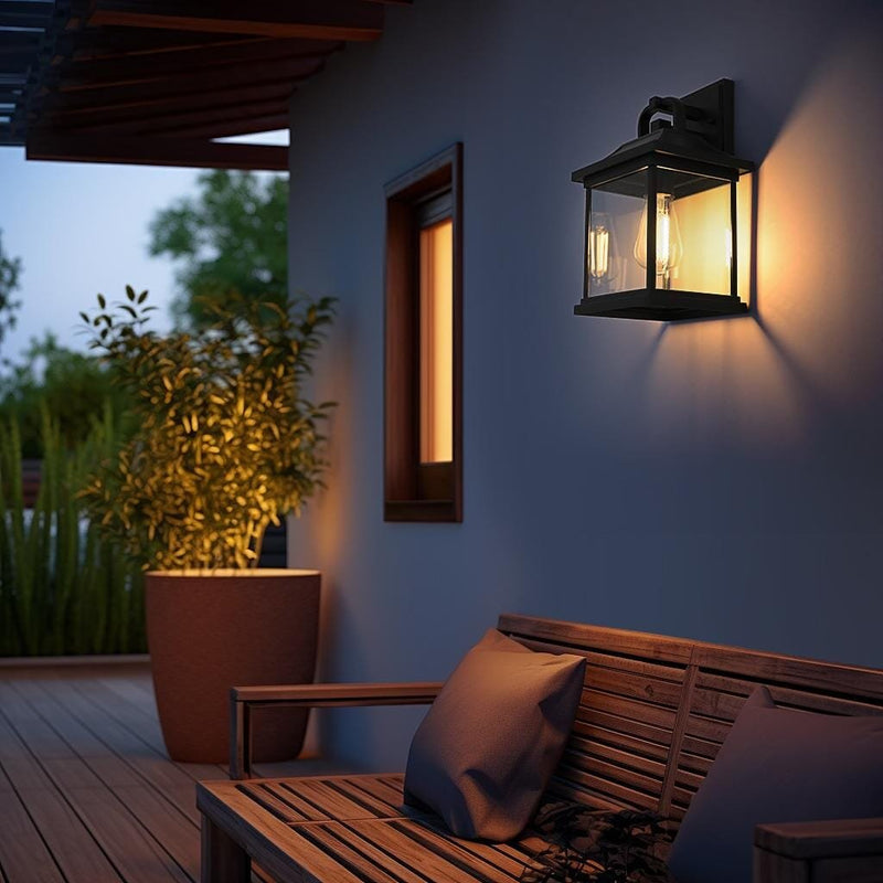Saul 13" Outdoor Wall Lantern in Black And Clear
