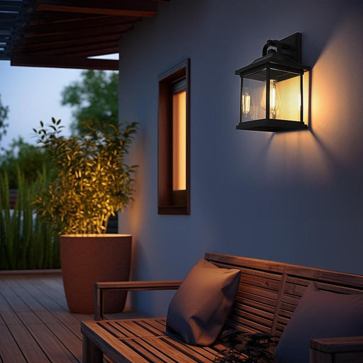 Saul 13" Outdoor Wall Lantern in Black And Clear
