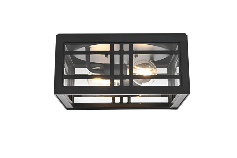 Harley 2-Light Outdoor Flush Mount in Black And Clear