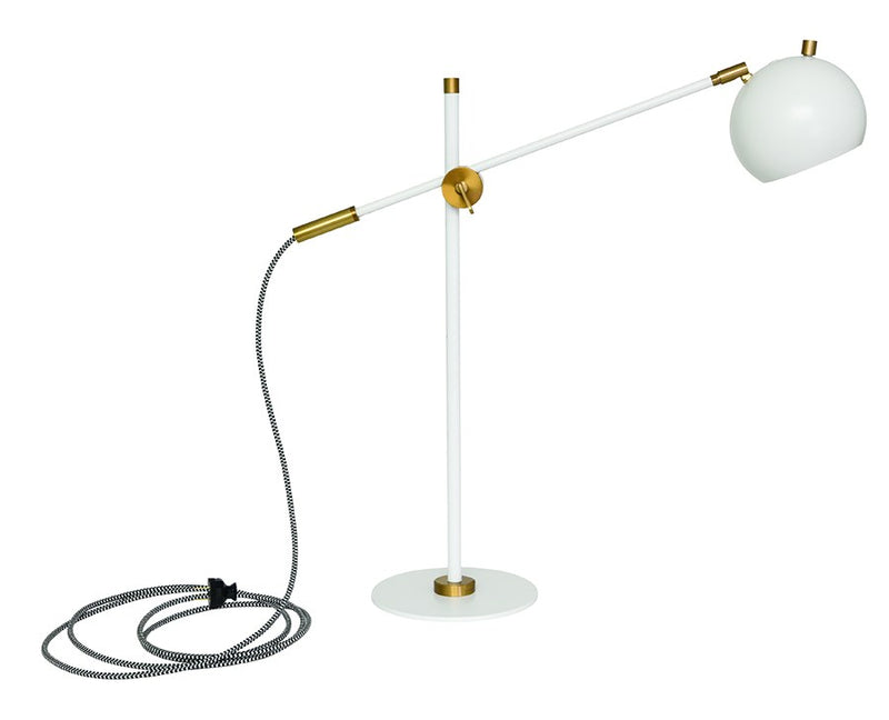 Orwell LED Counterbalance Desk Lamp in White with Weathered Brass Accents