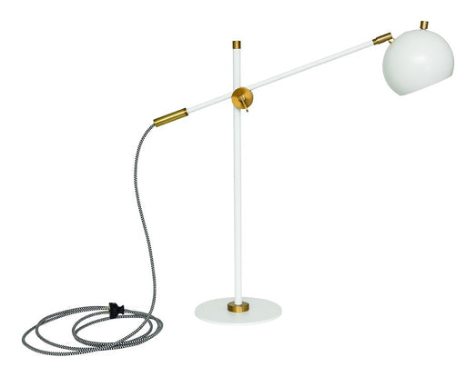 Orwell LED Counterbalance Desk Lamp in White with Weathered Brass Accents