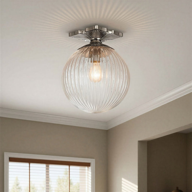 Orly 1 Light 10" Semi Flush Mount in Polished Nickel in a room setting