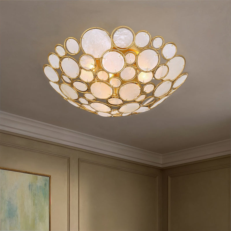 Palla 3 Light 16" Semi Flush Mount in Antique Gold in a room setting