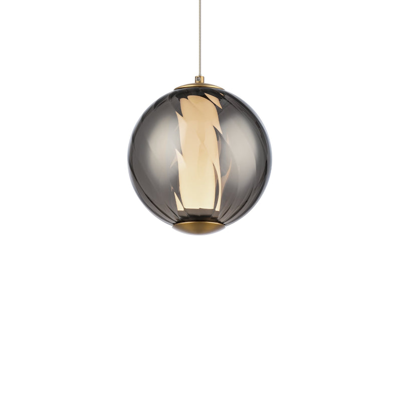Swirly 6" Mini Pendant in Smoke Glass/aged Brass