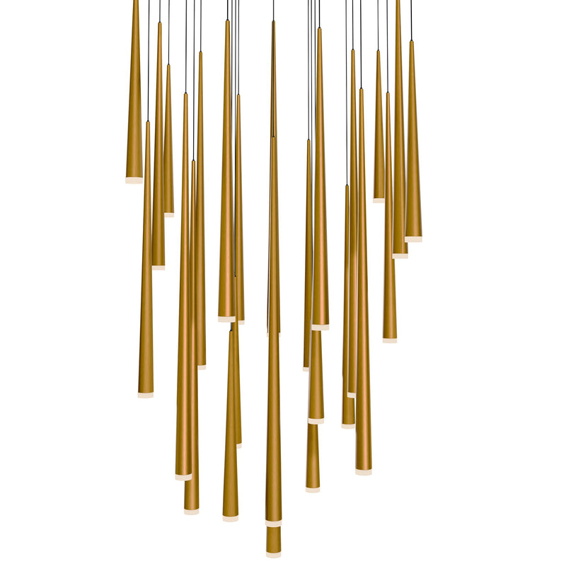 Cascade 25-Light Square Etched Pendant in Aged Brass