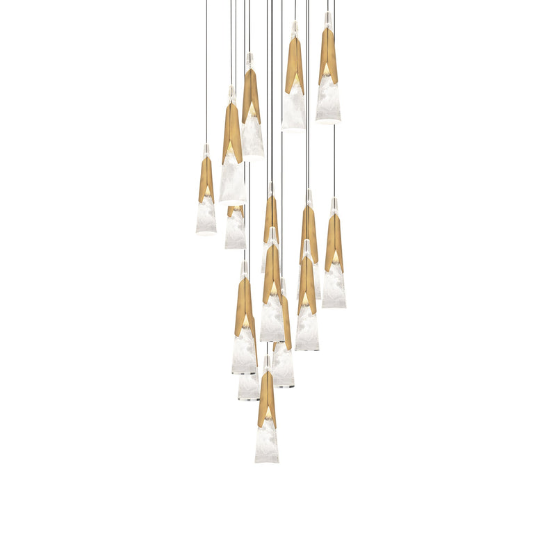 Kilt 15-Light Round Pendant in Aged Brass