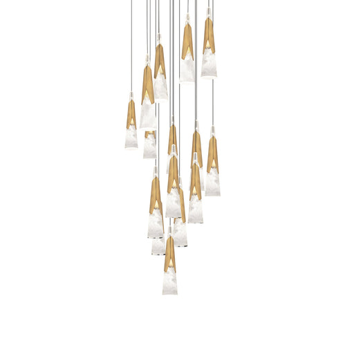 Kilt 15-Light Round Pendant in Aged Brass