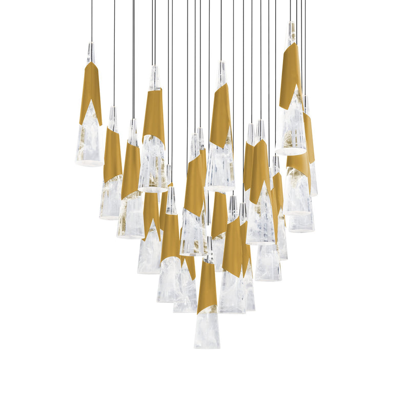 Kilt 25-Light Square Pendant in Aged Brass