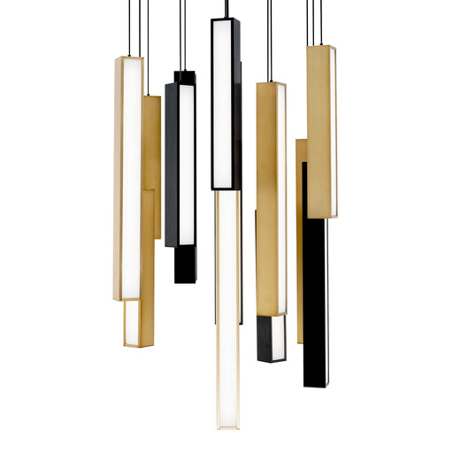 Chaos 13-Light Square Pendant in Black/aged Brass & Black