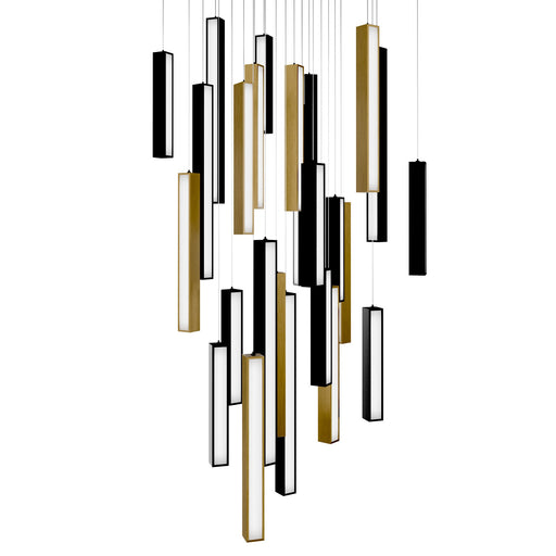 Chaos 25-Light Square Pendant in Black/aged Brass & Black