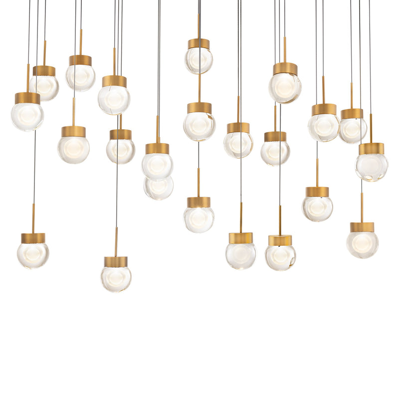 Double Bubble 23-Light Linear Pendant in Aged Brass