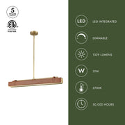 Valise 31" Linear Pendant in Aged Nickel/Tuxedo Leather