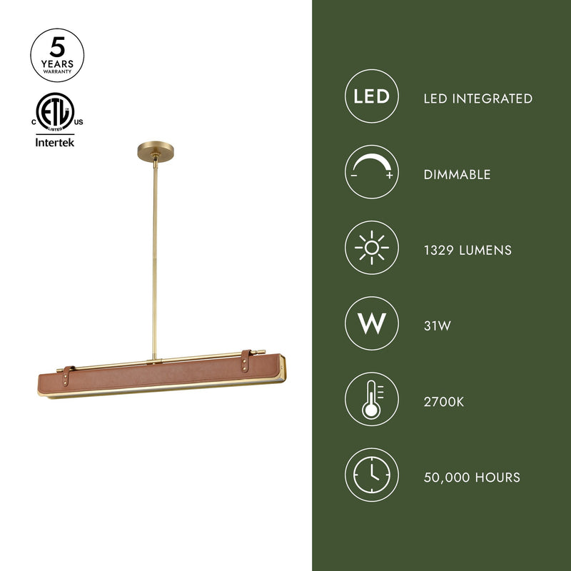 Valise 31" Linear Pendant in Aged Nickel/Tuxedo Leather