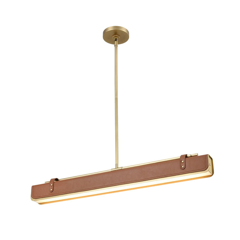 Valise 31" Linear Pendant in Vintage Brass/Cognac Leather