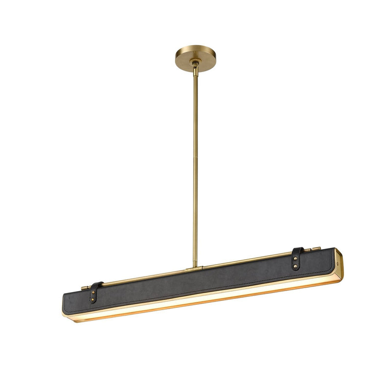 Valise 31" Linear Pendant in Vintage Brass/Tuxedo Leather